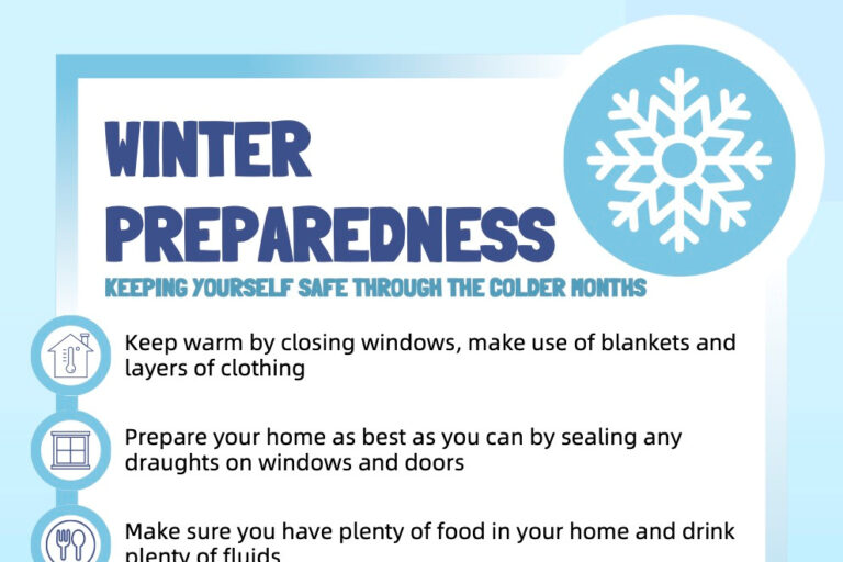 Winter Preparedness Poster with blue snowflakes