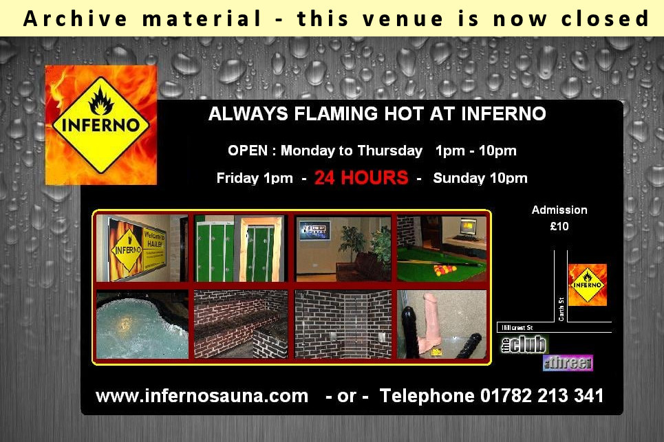 The archived front page of the website of the Inferno gay Sauna