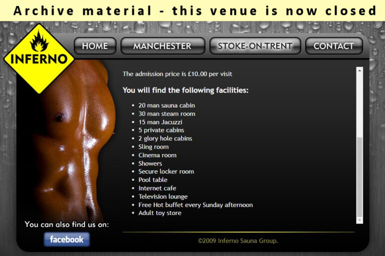 An archived page from the website of the Inferno gay Sauna