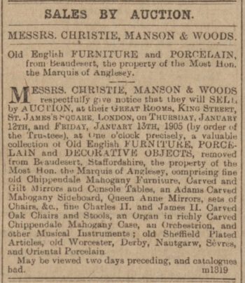 1904_12_30 Lichfield Mercury Sale_of_Beaudesert_Furniture