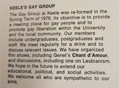 1976-77 Keele SU Handbook Gay Group